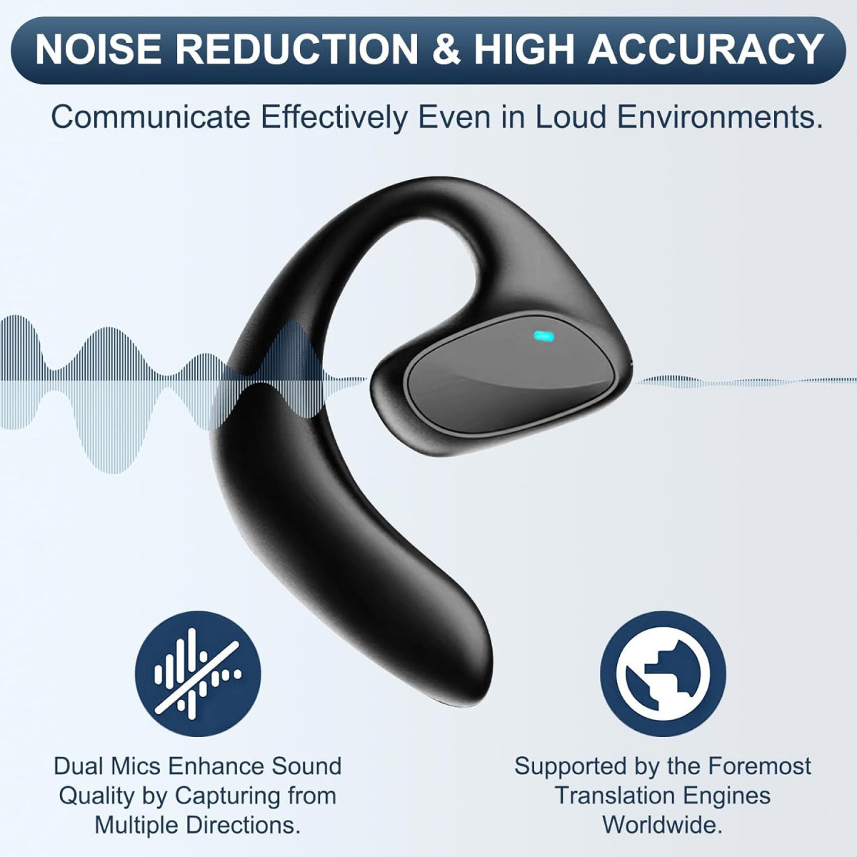 Translator earpiece for seamless communication in multiple languages. Ideal for travel and business with real-time language translation.