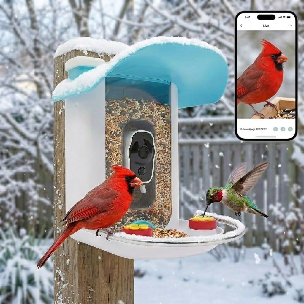 BirdyScope™ Smart Bird Feeder with Camera No Monthly Fees | Solar Powered Hummingbird Feeder Live Bird Cam House - Wireless 2-in-1 Seed & Hummingbird Station