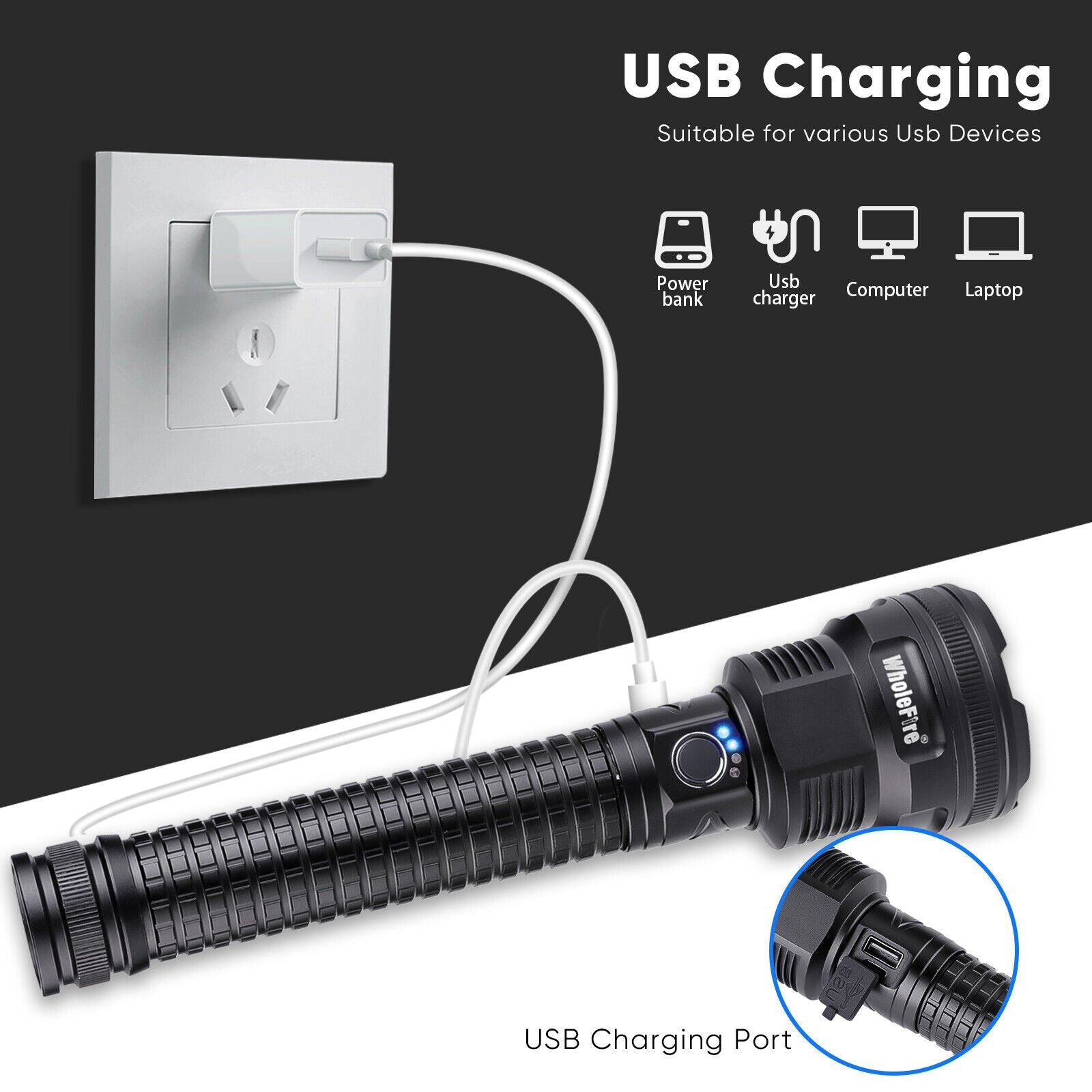 High Lumen LED Tactical Flashlight - USB Rechargeable, Ultra-Bright & Durable for Outdoor Adventures