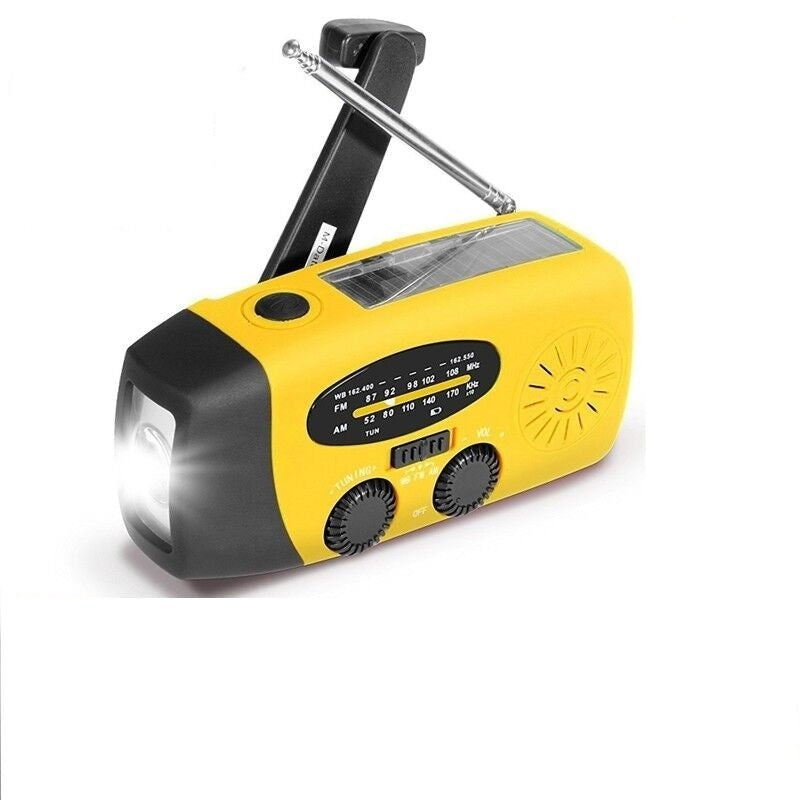 Portable Emergency Solar Radio with Hand Crank, NOAA Weather Alerts, LED Flashlight & 1000mAh Power Bank for Outdoor Survival & Camping