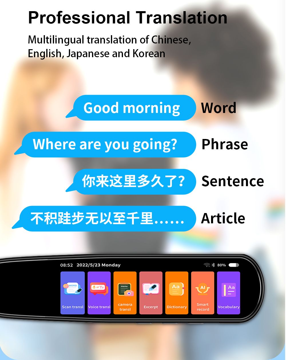 Multipurpose Translation Pen | Accurate 112-Language Translator and Reading Scanner device - Ideal for University, Work, and On-the-Go Communication