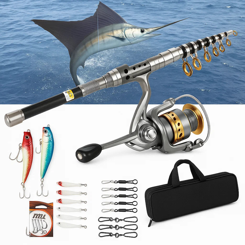 Carbon Fiber Telescopic Fishing Rod and Reel Combo - Lightweight Saltwater & Freshwater Fishing Gear for Anglers