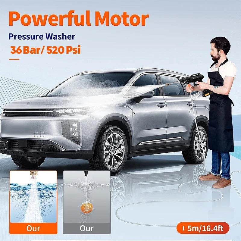 Portable Cordless Pressure Washer | 520 PSI High-Pressure, 6-in-1 Nozzle for Car & Home Cleaning