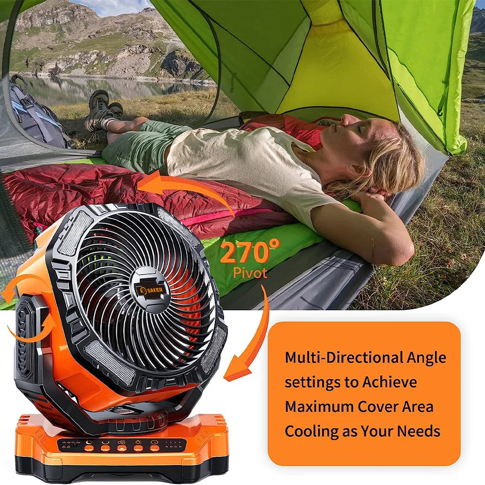 Rechargeable Camping Fan | 270° Rotation, LED Light & Portable Design for Outdoor Activities and Indoor Use