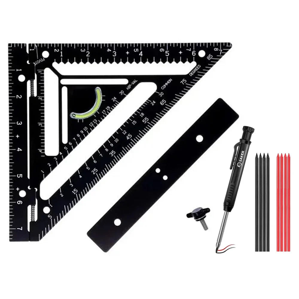 Innovative Rafter Square Tool | Durable Aerospace Aluminum, Smart Bubble Level & Fast Repetitive Markings for Carpenters and Metal Workers