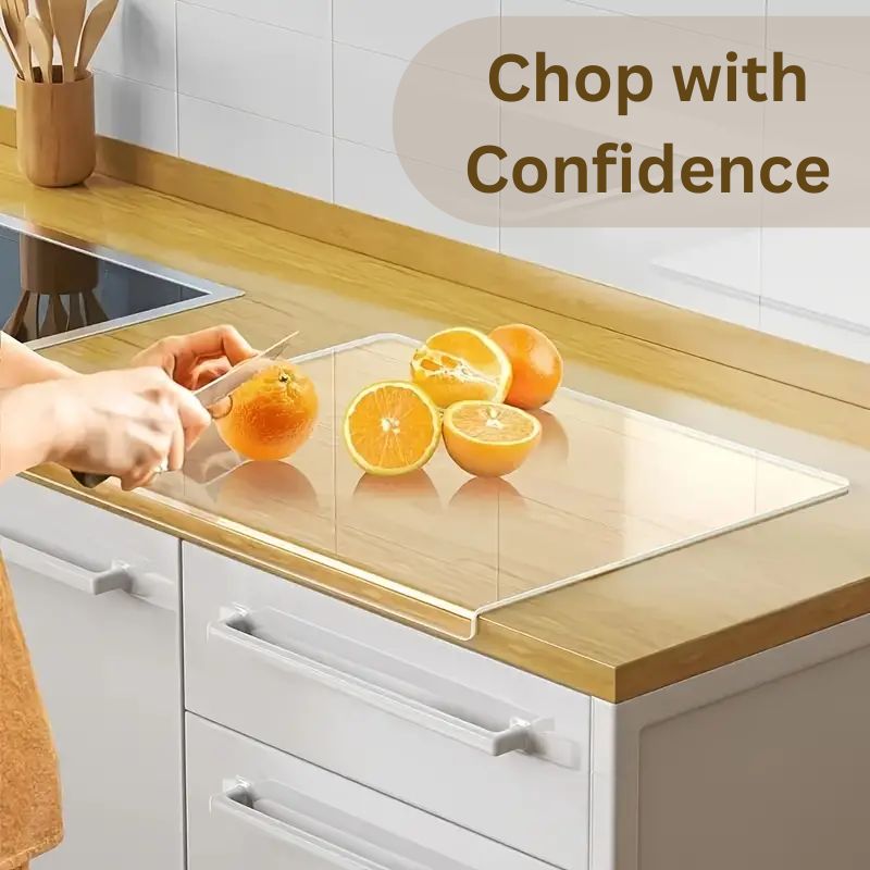 Clear Cutting Board with Counter Lip | Food-Grade Acrylic, Non-Slip & Ideal for Stylish Kitchen Prep and Serving