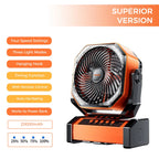 Rechargeable Camping Fan | 270° Rotation, LED Light & Portable Design for Outdoor Activities and Indoor Use