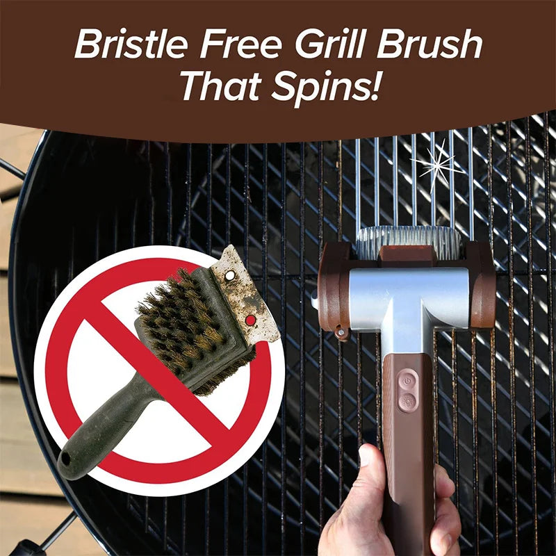 Cordless Electric Grill Cleaner | Bristle-Free, LED Spotlight & Fast 350 RPM Cleaning for Effortless Grill Maintenance