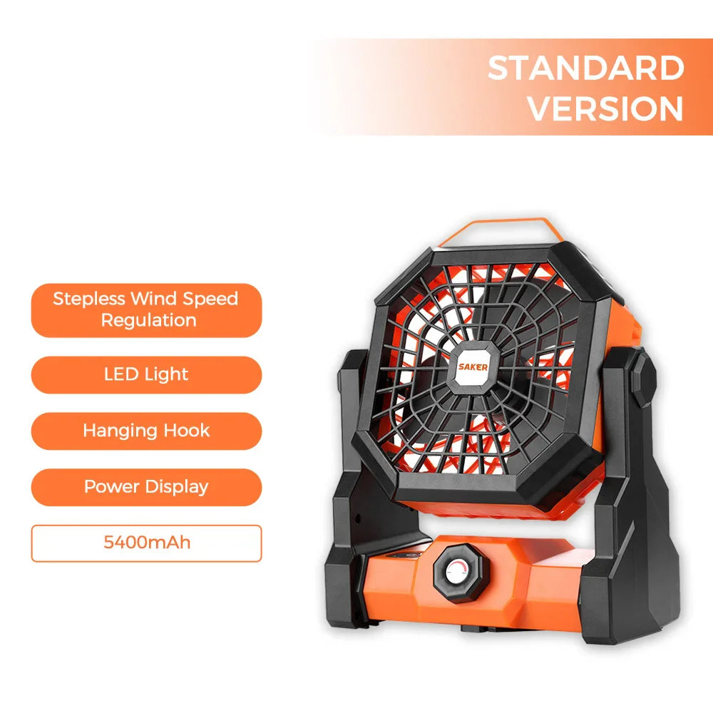 Rechargeable Camping Fan | 270° Rotation, LED Light & Portable Design for Outdoor Activities and Indoor Use