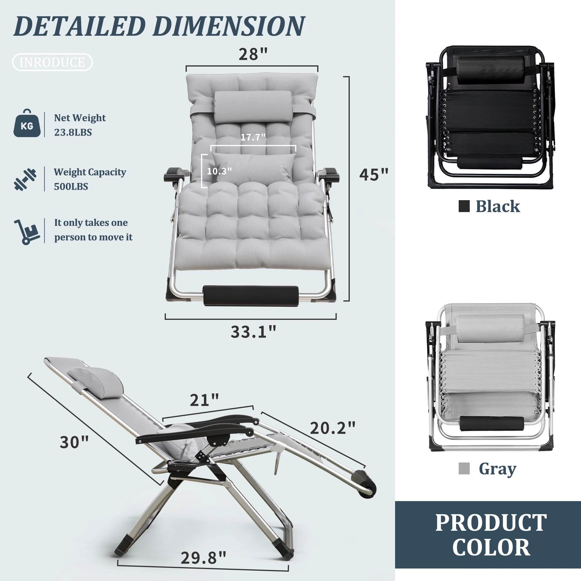 500LB Oversized Zero Gravity Chair | Ergonomic, Adjustable Headrest & Cushioned Comfort for Indoor and Outdoor Relaxation