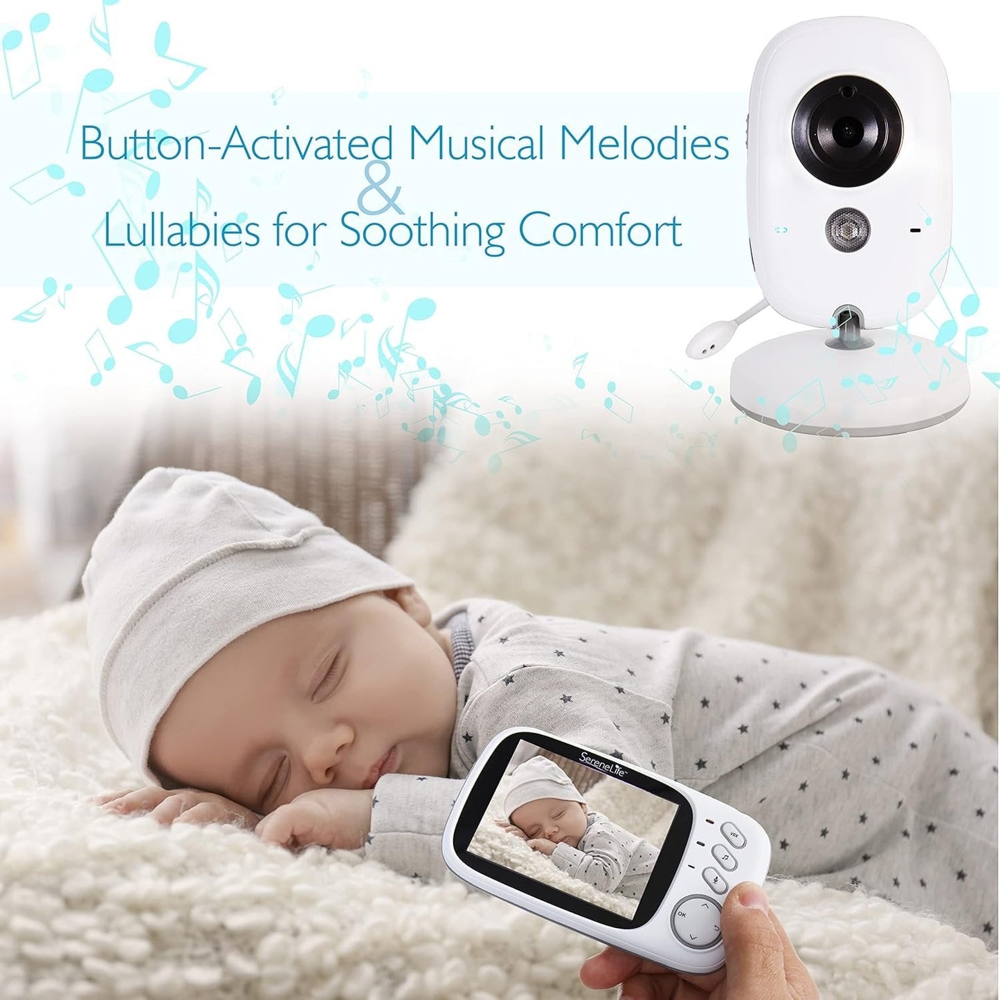 Digital baby monitor with 2.4G wireless, 3.2-inch LCD, 2-way audio talk, night vision, and surveillance for baby security.