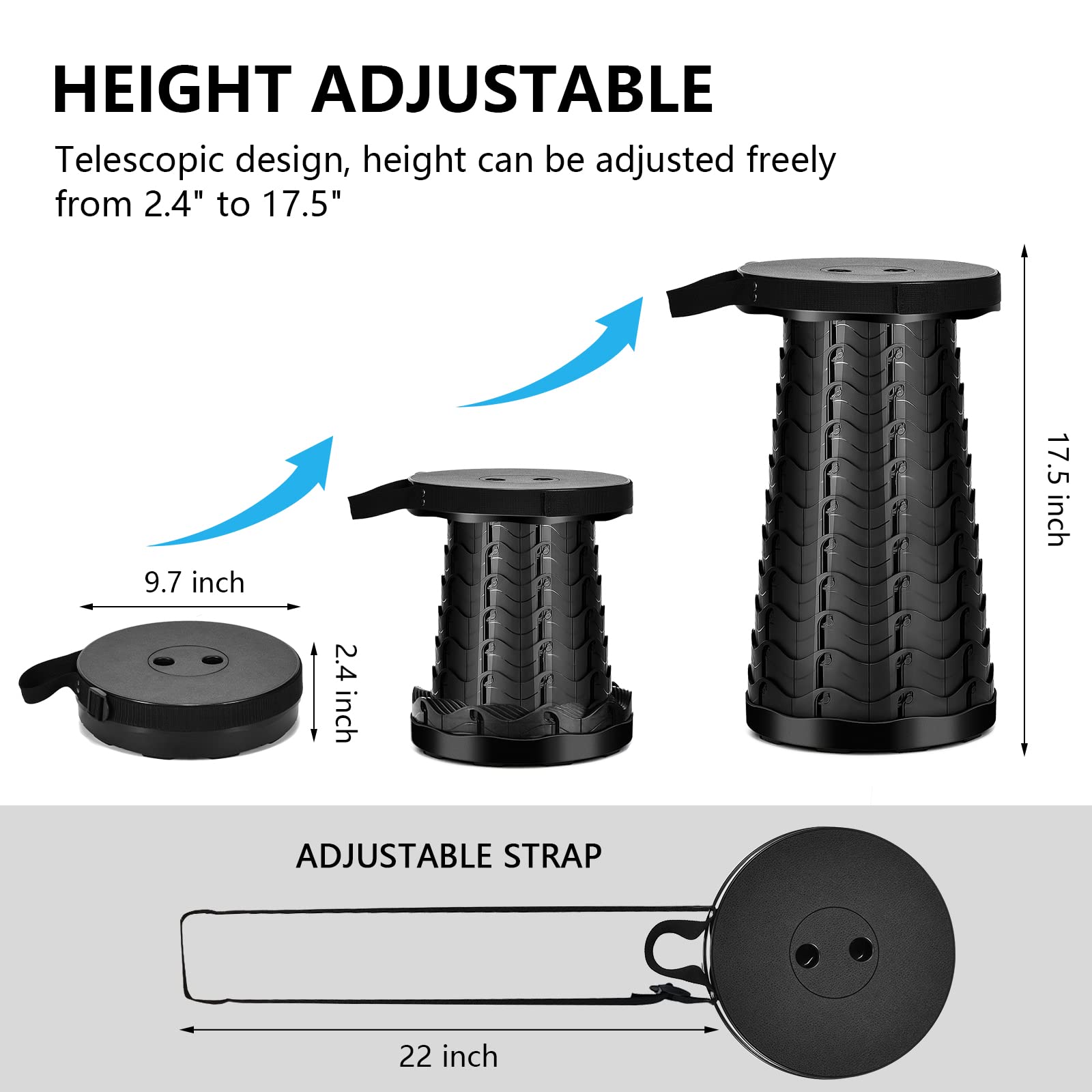 Collapsible Camping Stool - Portable Folding Stool for Outdoor Activities, Hiking, Fishing, and Travel