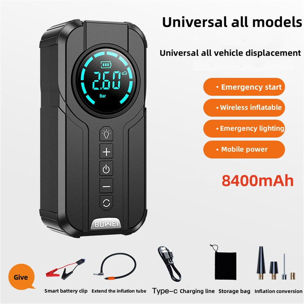 4-in-1 Car Jump Starter with Air Compressor, Power Bank & LED Flashlight – 1000A Peak Portable Battery Booster for Emergency Use