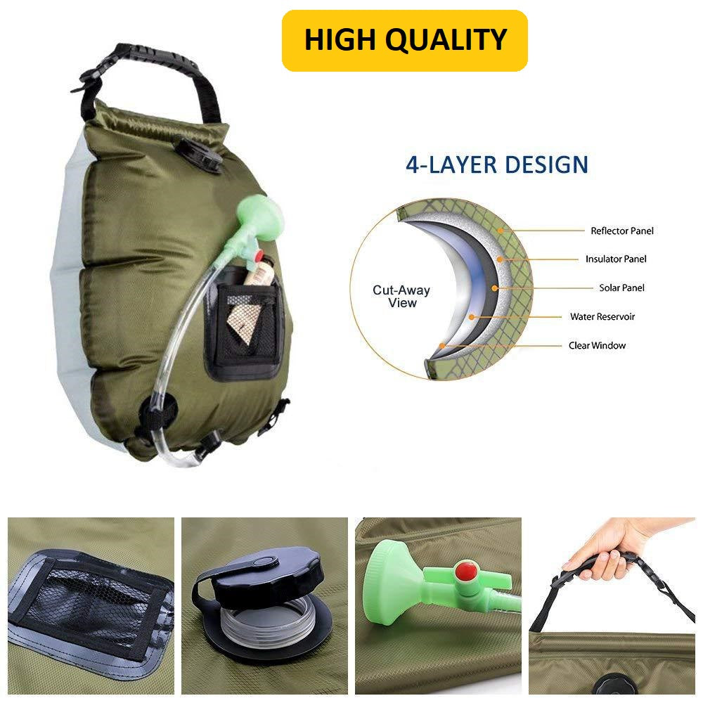 Portable Solar Shower Bag - Outdoor Camping Heating Shower for Hiking, Beach, and Travel Use