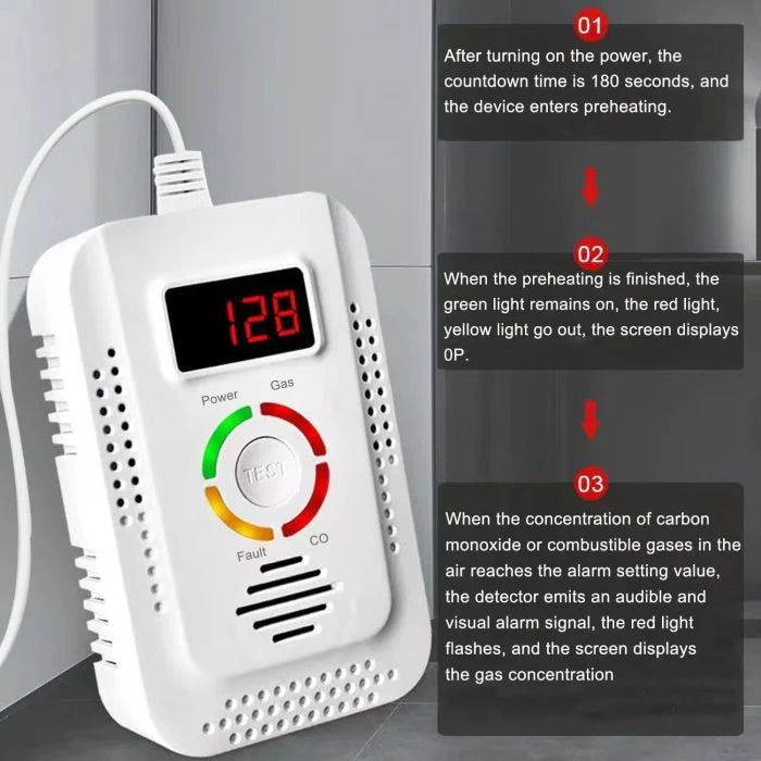 Natural Gas & Carbon Monoxide Detector - Plug-in CO Sensor with LED Digital Display for Home Safety & Leak Detection