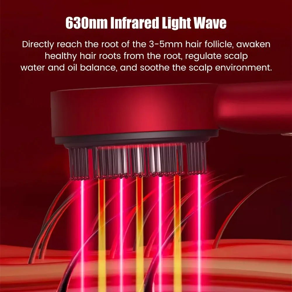 Electric scalp massager with red light therapy for hair care, promoting relaxation, and scalp health while enhancing hair growth