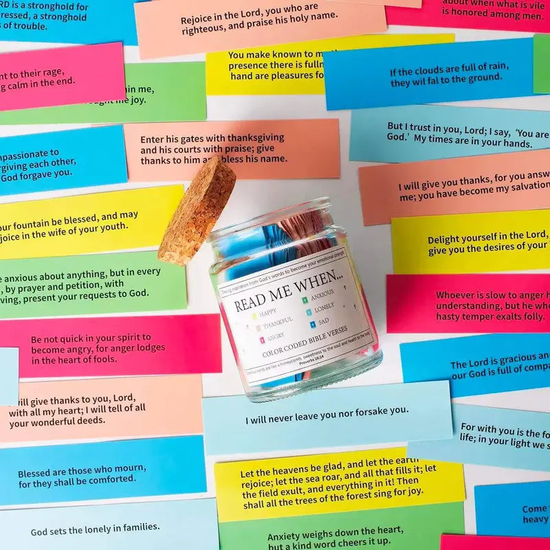 Bible Verses Emotion Jar | 67 Color-Coded Scriptures for Comfort & Reflection