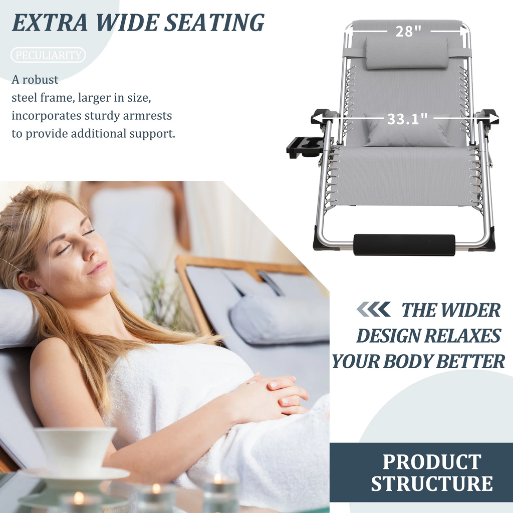 500LB Oversized Zero Gravity Chair | Ergonomic, Adjustable Headrest & Cushioned Comfort for Indoor and Outdoor Relaxation