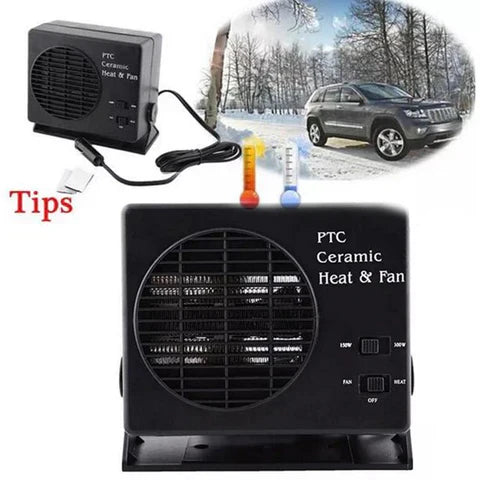 12V Ceramic Car Heater | 150W-300W, Portable with Heat & Fan Settings for Winter Use in All Vehicles