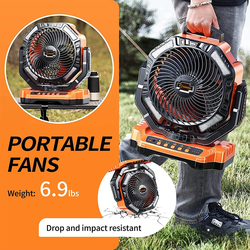 Rechargeable Camping Fan | 270° Rotation, LED Light & Portable Design for Outdoor Activities and Indoor Use