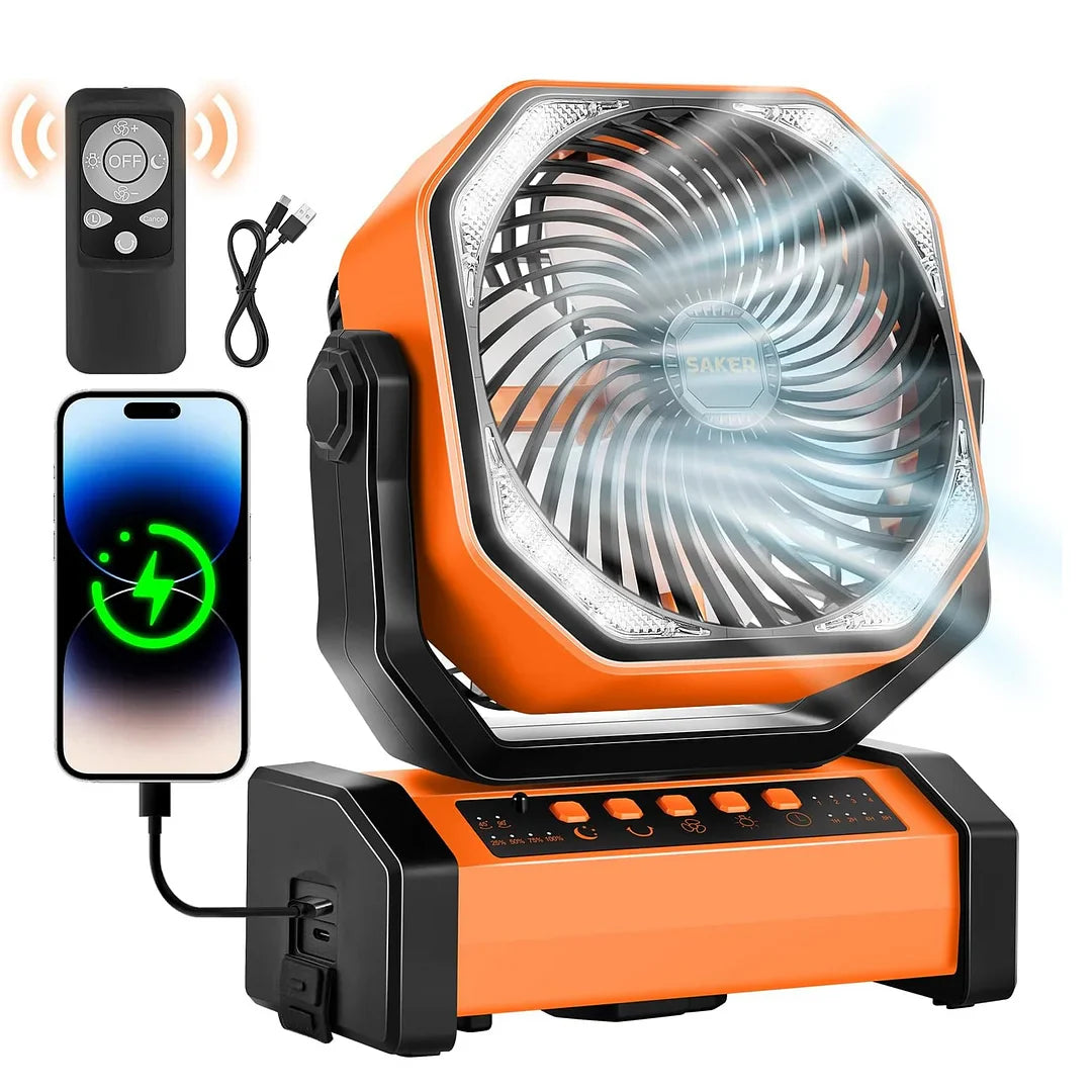 Rechargeable Camping Fan | 270° Rotation, LED Light & Portable Design for Outdoor Activities and Indoor Use