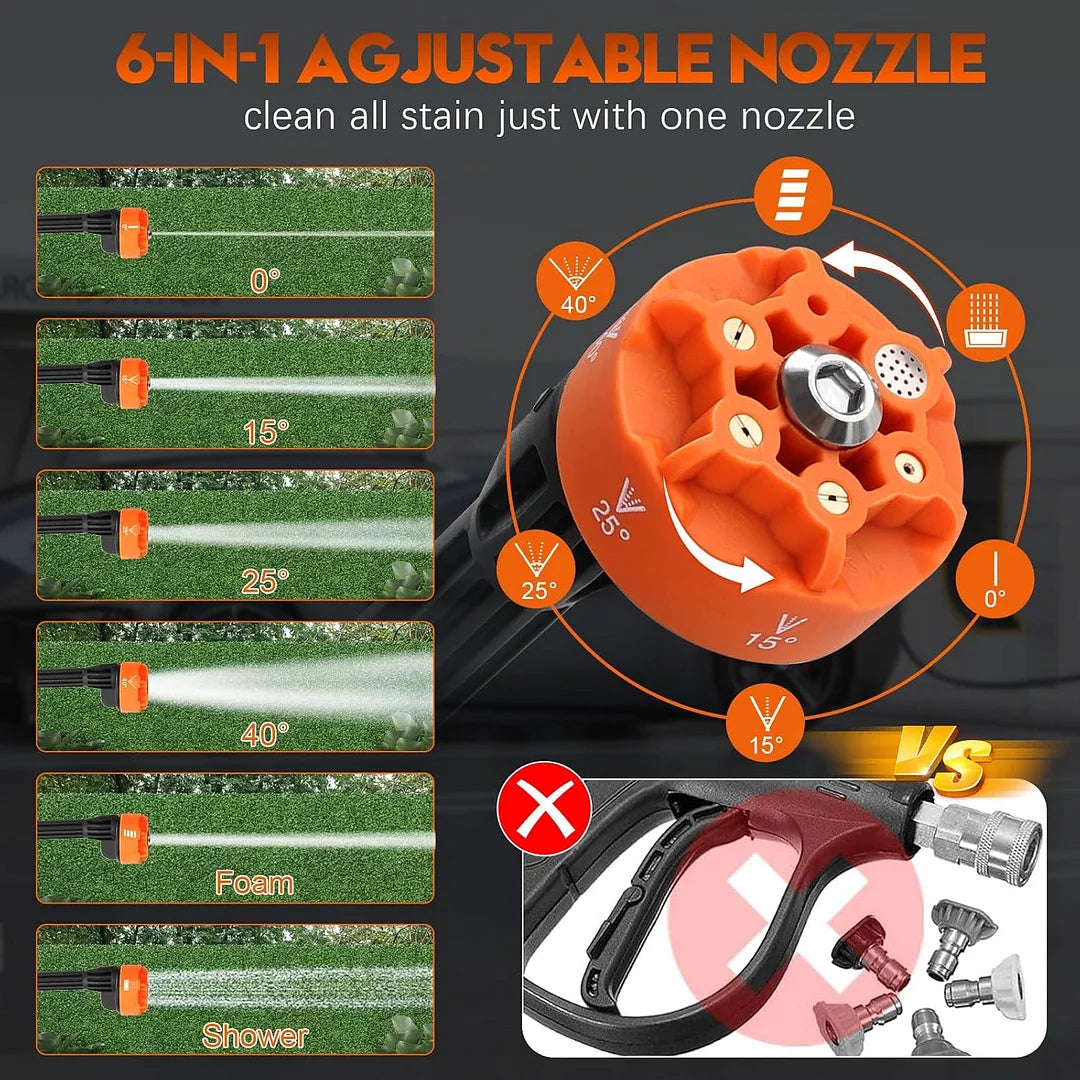 Portable Cordless Pressure Washer | 520 PSI High-Pressure, 6-in-1 Nozzle for Car & Home Cleaning