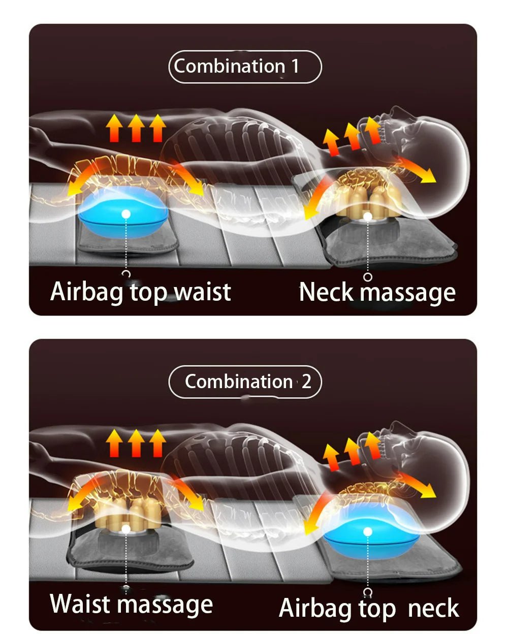 Adjustable full-body heated massage mat with Shiatsu pad for sitting, sleeping, and lying down. Provides soothing heat and relaxation.