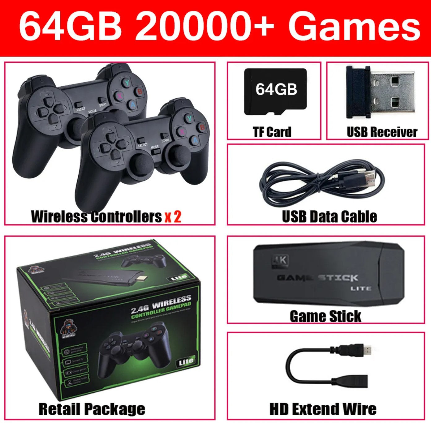 4K HDMI Retro Gaming Stick – 64GB Console with Over 20,000 Classic Retro Games