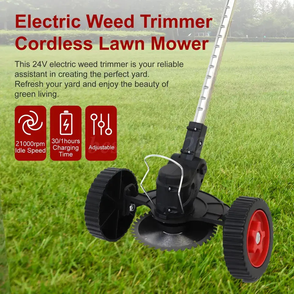 Cordless 3-in-1 Weed Wacker: Electric Grass Trimmer with Steel Blades & Wheels, Ideal for Tall Grass