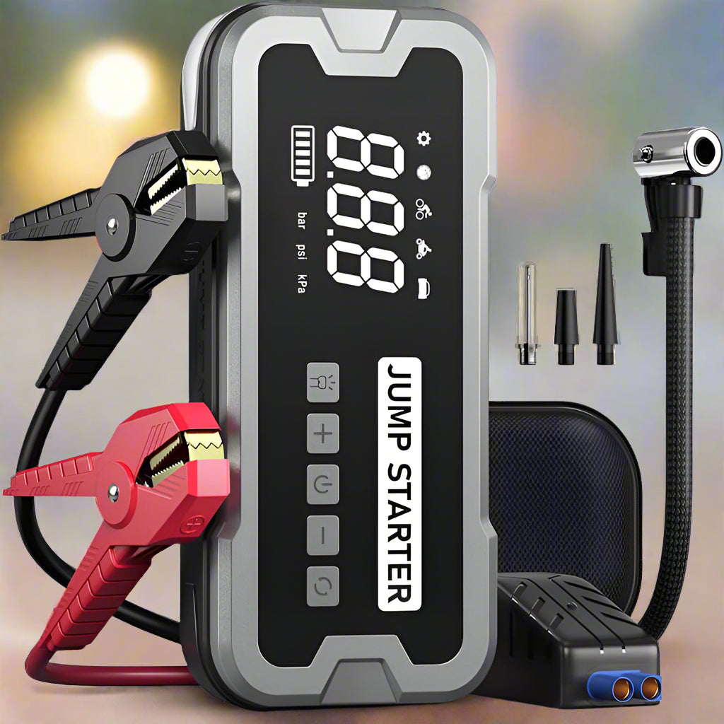 Portable 4-in-1 Jump Starter with Air Pump, Battery Booster, and USB C ...