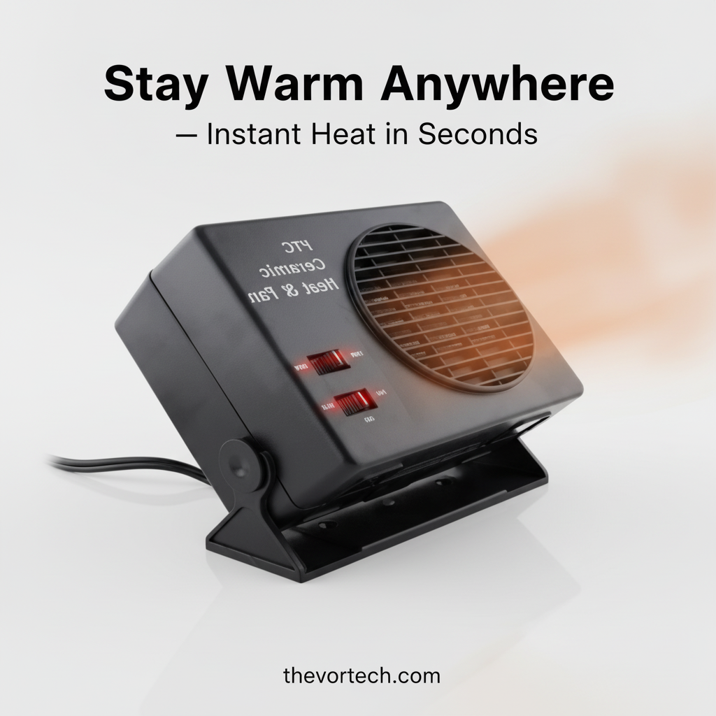 12V Ceramic Car Heater | 150W-300W, Portable with Heat & Fan Settings for Winter Use in All Vehicles