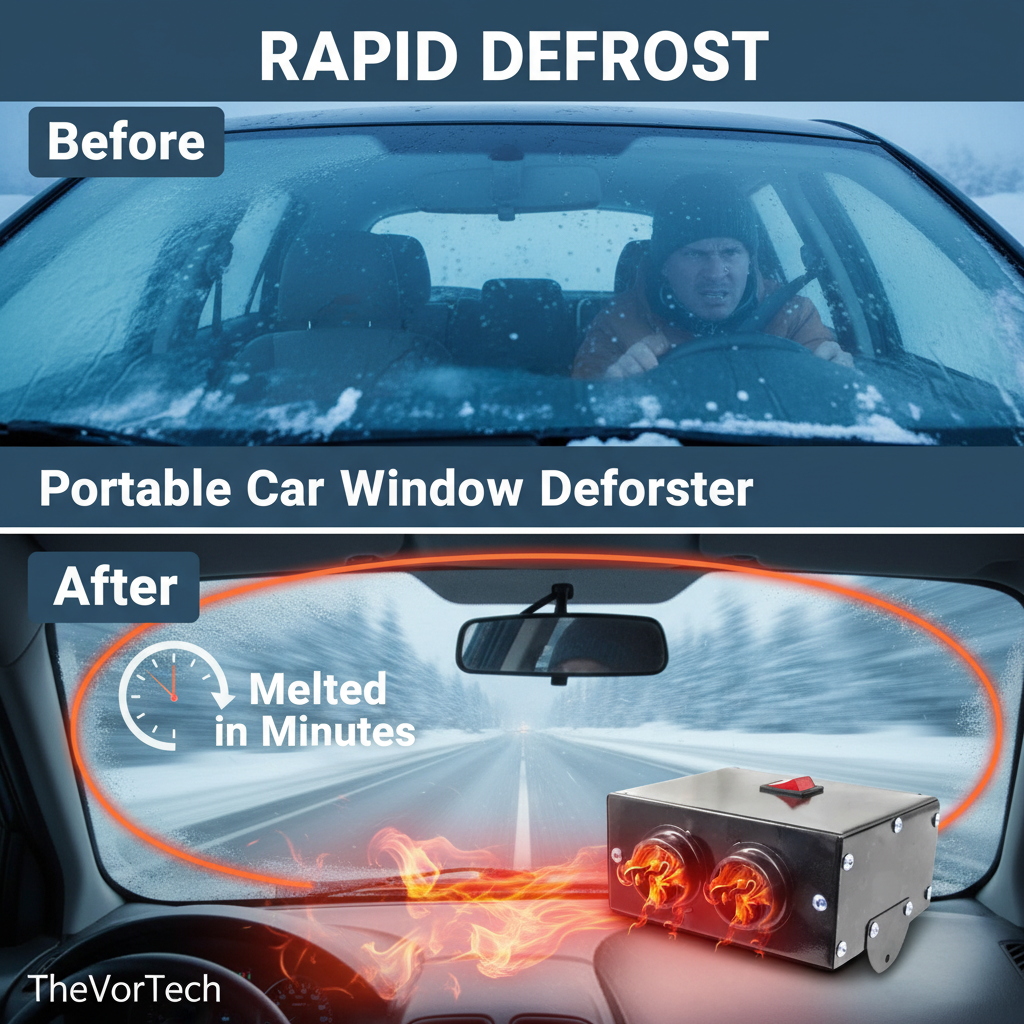 Portable Car Window Defroster | 12V-24V, Powerful Heat Motor & Compact Design for Winter Vehicle Heating
