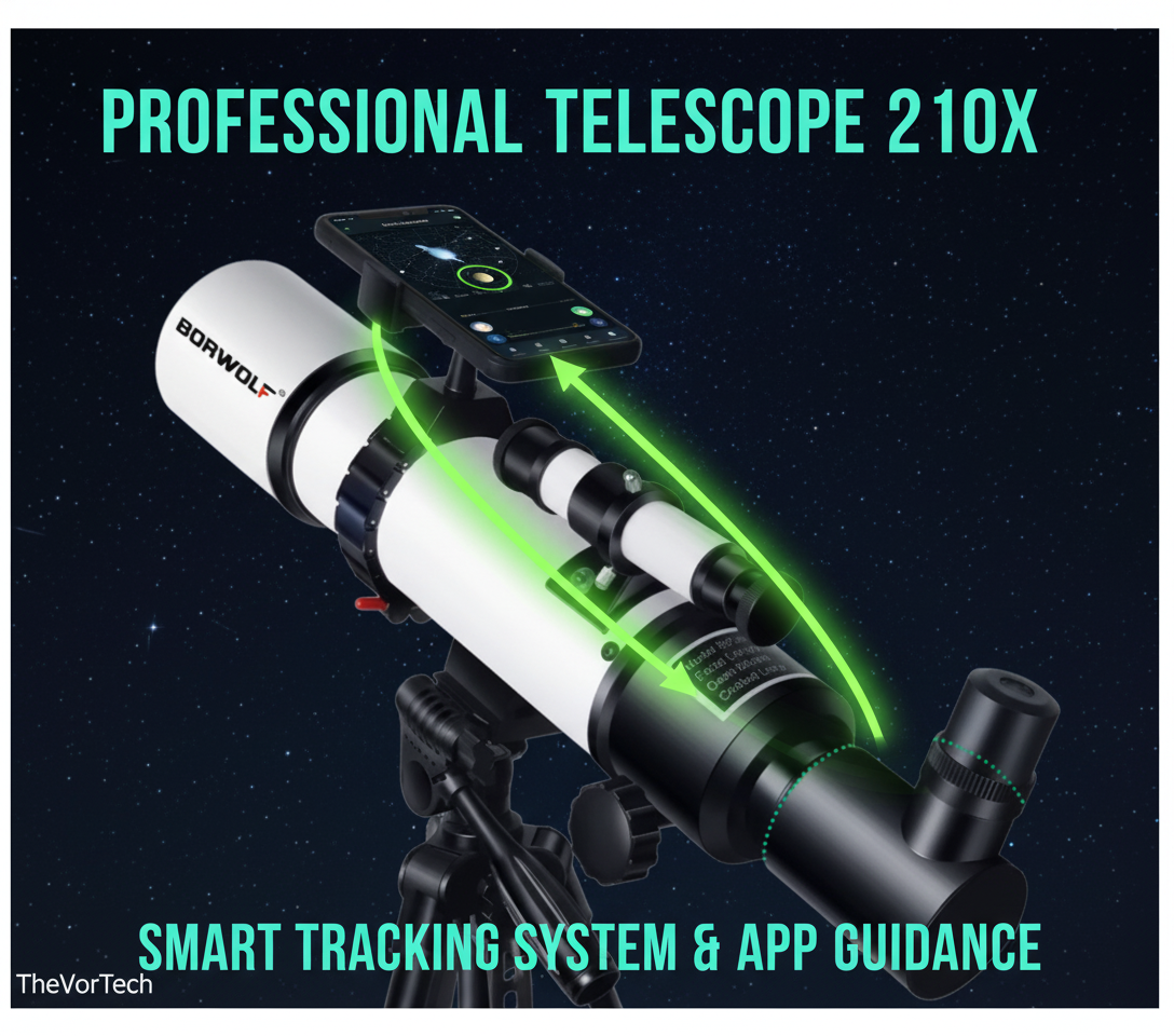 Professional Telescope 210X | 80mm Aperture, Star Tracking App & Adjustable Tripod for Beginners and Stargazing Enthusiasts