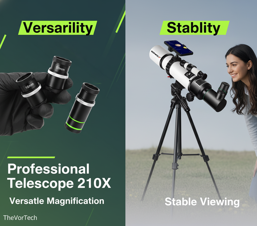 Professional Telescope 210X | 80mm Aperture, Star Tracking App & Adjustable Tripod for Beginners and Stargazing Enthusiasts