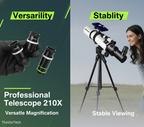 Professional Telescope 210X | 80mm Aperture, Star Tracking App & Adjustable Tripod for Beginners and Stargazing Enthusiasts