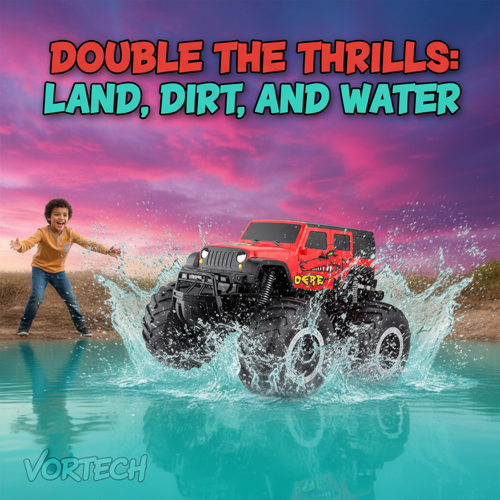 Large Rechargeable Remote Control Monster Truck | 4WD All-Terrain Amphibious Car | Water & Land Stunt Vehicle