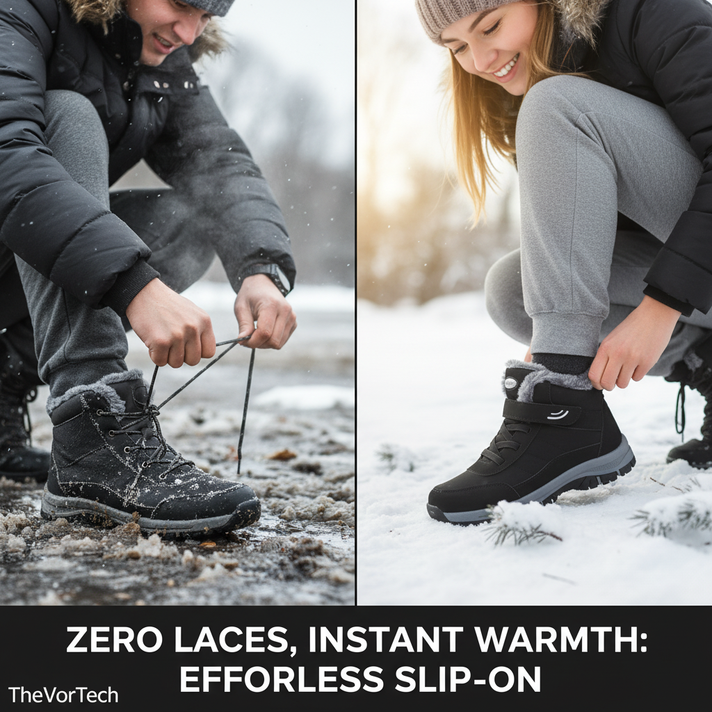 Women’s Waterproof Slip-On Snow Boots | Anti-Slip TPR Traction with Thermal Plush Lining and All-Terrain Wedge Support