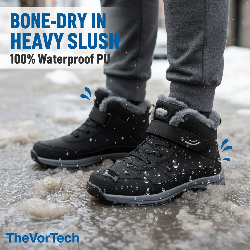 Women’s Waterproof Slip-On Snow Boots | Anti-Slip TPR Traction with Thermal Plush Lining and All-Terrain Wedge Support