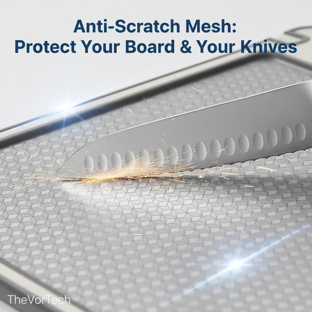 Dual-Sided Stainless Steel Cutting Board | Anti-Scratch Mesh Surface with Odor-Resistant Steel and Eco-Friendly Wheat Straw