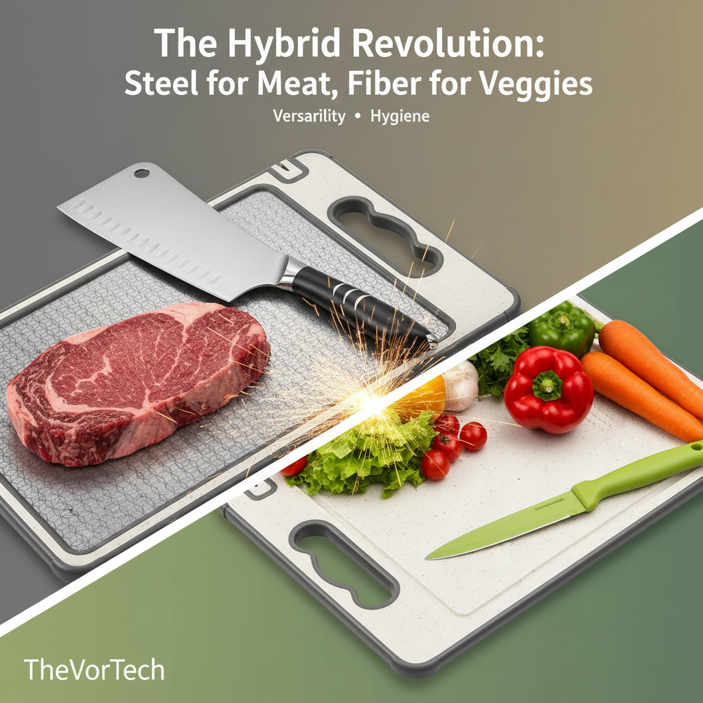 Dual-Sided Stainless Steel Cutting Board | Anti-Scratch Mesh Surface with Odor-Resistant Steel and Eco-Friendly Wheat Straw