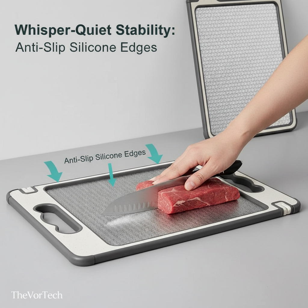 Dual-Sided Stainless Steel Cutting Board | Anti-Scratch Mesh Surface with Odor-Resistant Steel and Eco-Friendly Wheat Straw