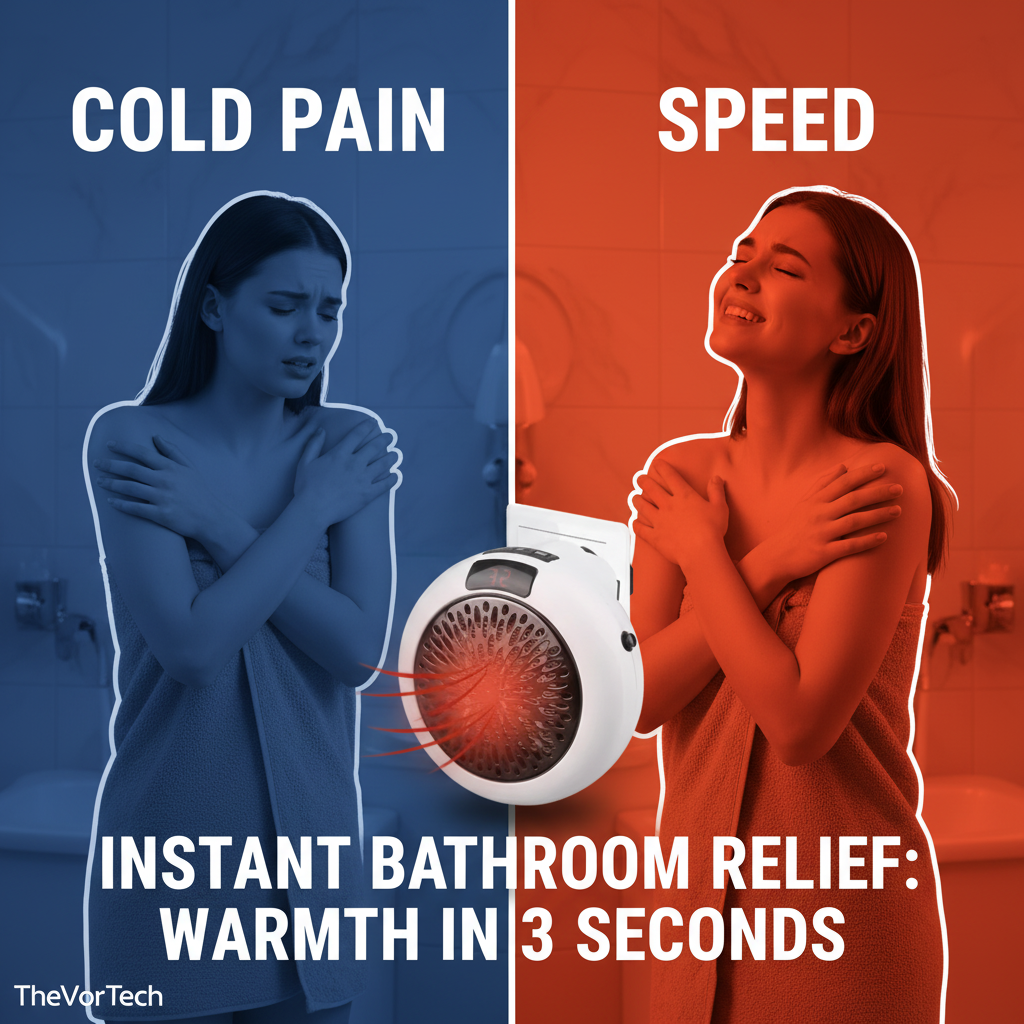 Mini Wall-Mounted Bathroom Heater | 3-Second Rapid PTC Ceramic Heat with Remote Control and Energy-Saving Timer