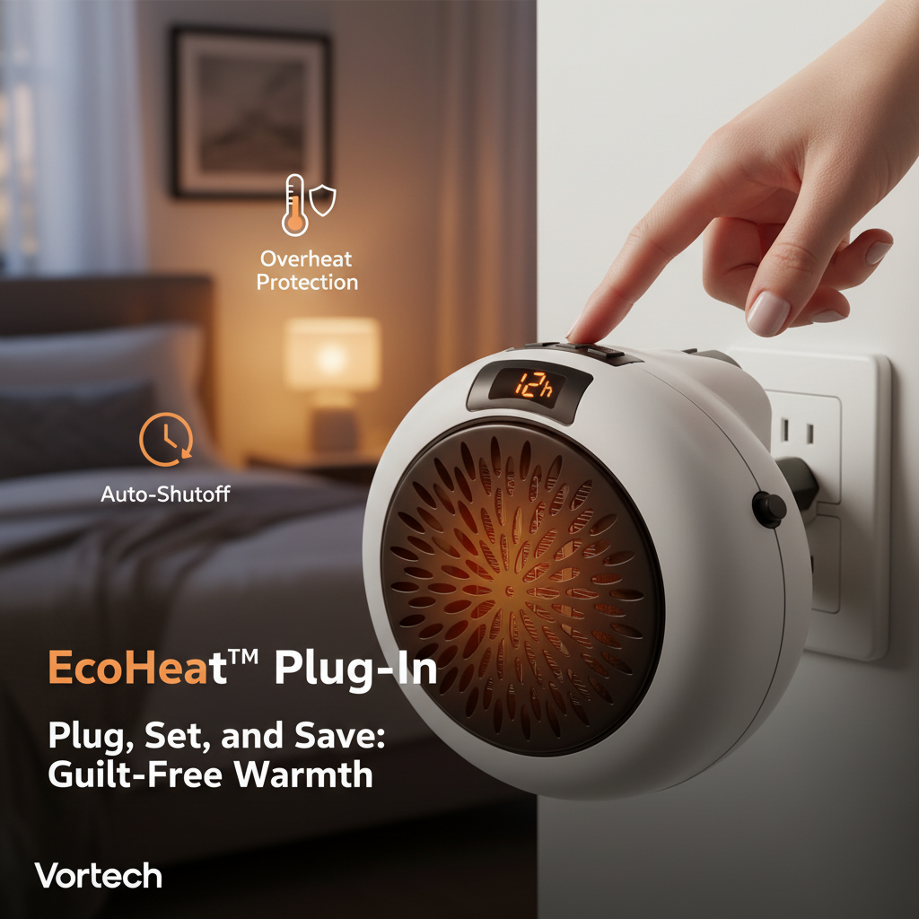 Low Energy Plug-In Wall Heater | 600W Eco-Friendly PTC Ceramic Space Warmer with Digital Thermostat & 12H Timer