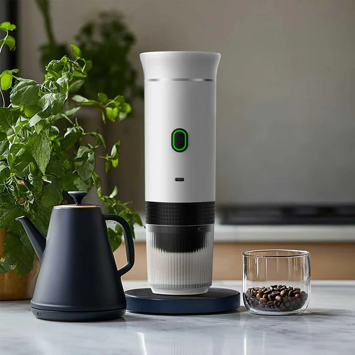 Portable Coffee Maker 3-in-1: Compact Espresso Machine with Built-in Grinder & Milk Frother for Home, Office, and Travel Use
