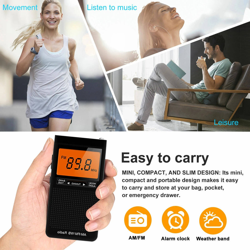 Portable AM FM Pocket Radio | Weather Alerts, Digital Tuning & Compact Design for Emergency Preparedness