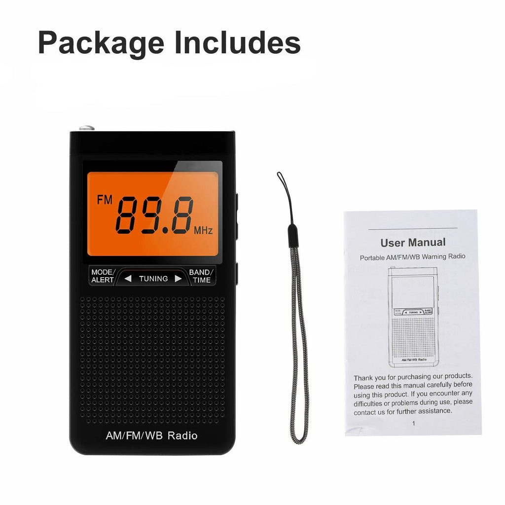 Portable AM FM Pocket Radio | Weather Alerts, Digital Tuning & Compact Design for Emergency Preparedness