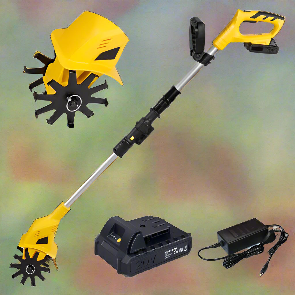 Electric Cordless Tiller Cultivator for Gardening and Soil Preparation - Lightweight, Battery-Powered Tool for Easy Weeding and Aeration