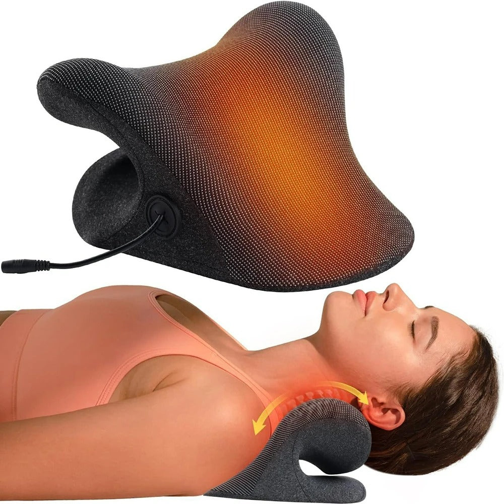 Cervical Neck Traction Pillow - Stretching & Hot Compress Therapy, Improve Posture & Relieve Tension