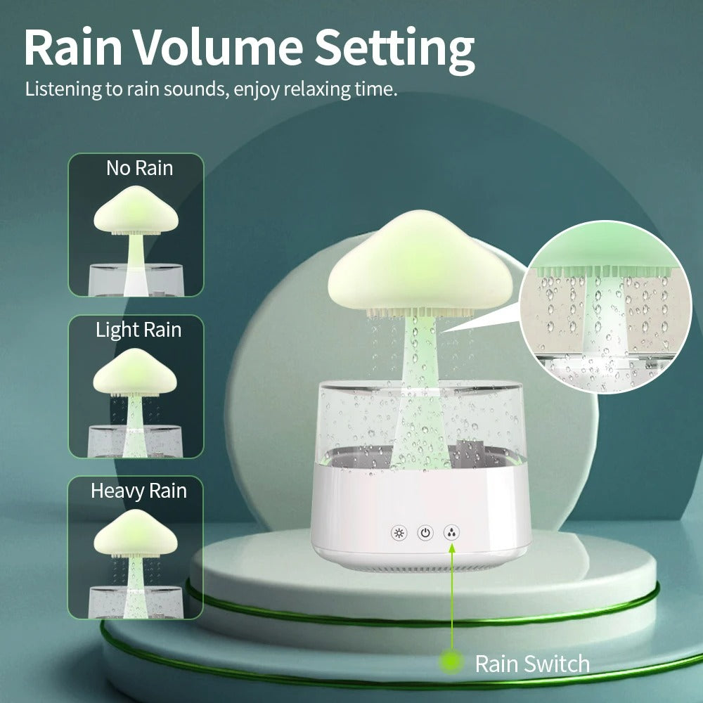 Rain Cloud Diffuser & Humidifier – Mushroom Relaxing Raindrop Mist for Home & Office