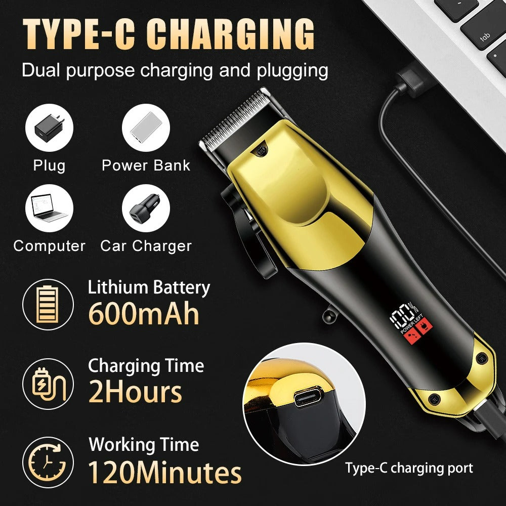 Professional Cordless Hair Clippers for Men – Precision Trimmer & Grooming Kit for Barbers & Home Use, Sharp Blades, Rechargeable & Zero-Gap Lineup Trimmer